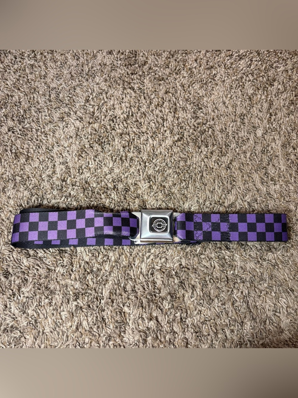 Buckle-Down Chevrolet Purple Black Checker Seatbelt Belt